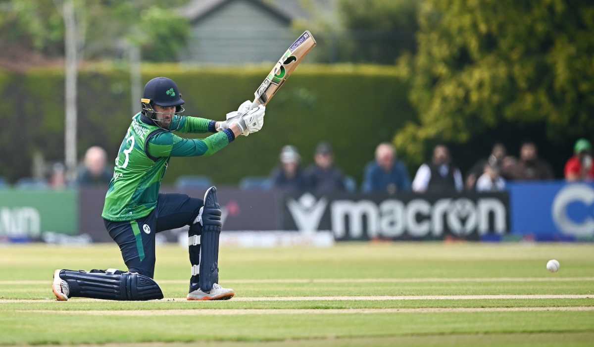 Andy Balbirnie drives through the off side, Ireland vs Pakistan, 2nd T20I, Dublin, May 12, 2024