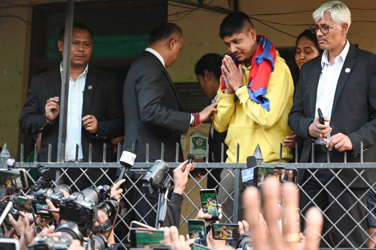 Sandeep Lamichhane outside the court after being acquitted of rape charges, Kathmandu, May 15, 2024