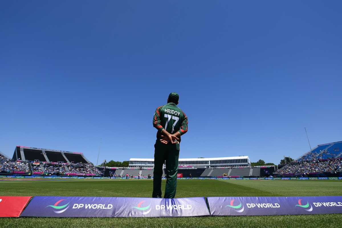 Towhid Hridoy keeps a watch on proceedings, Bangladesh vs India, T20 World Cup warm-up game, New York, June 1, 2024