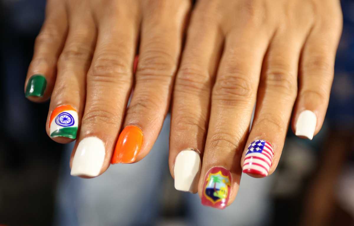 A fan displays their World Cup themed nail art, USA vs Canada, T20 World Cup 2024, Group A, Dallas, June 1, 2024