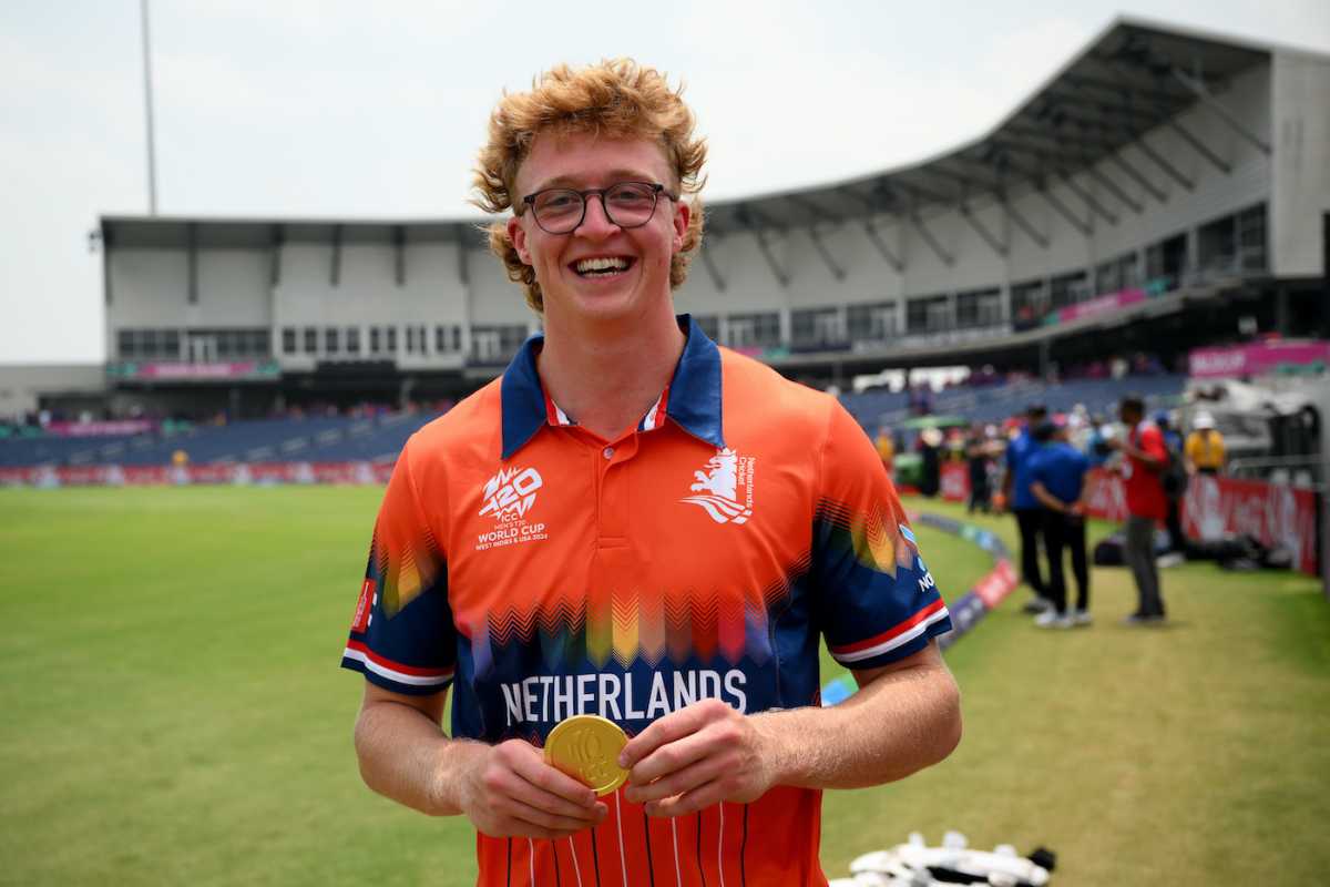 Tim Pringle's three-for earned him the Player-of-the-Match award, Nepal vs Netherlands, T20 World Cup, Dallas, June 4, 2024