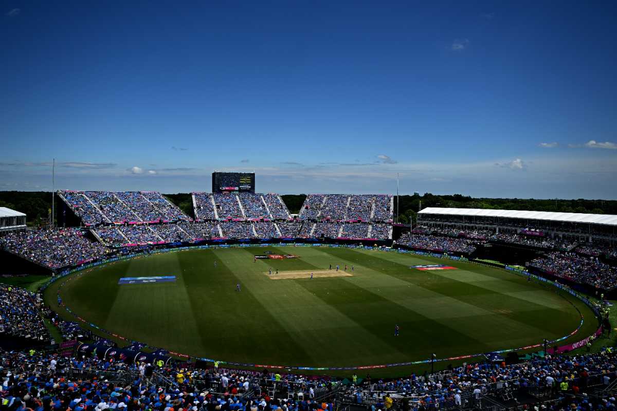 A view of the packed Nassau County International Cricket Stadium, India vs Pakistan, T20 World Cup 2024, New York, June 9, 2024