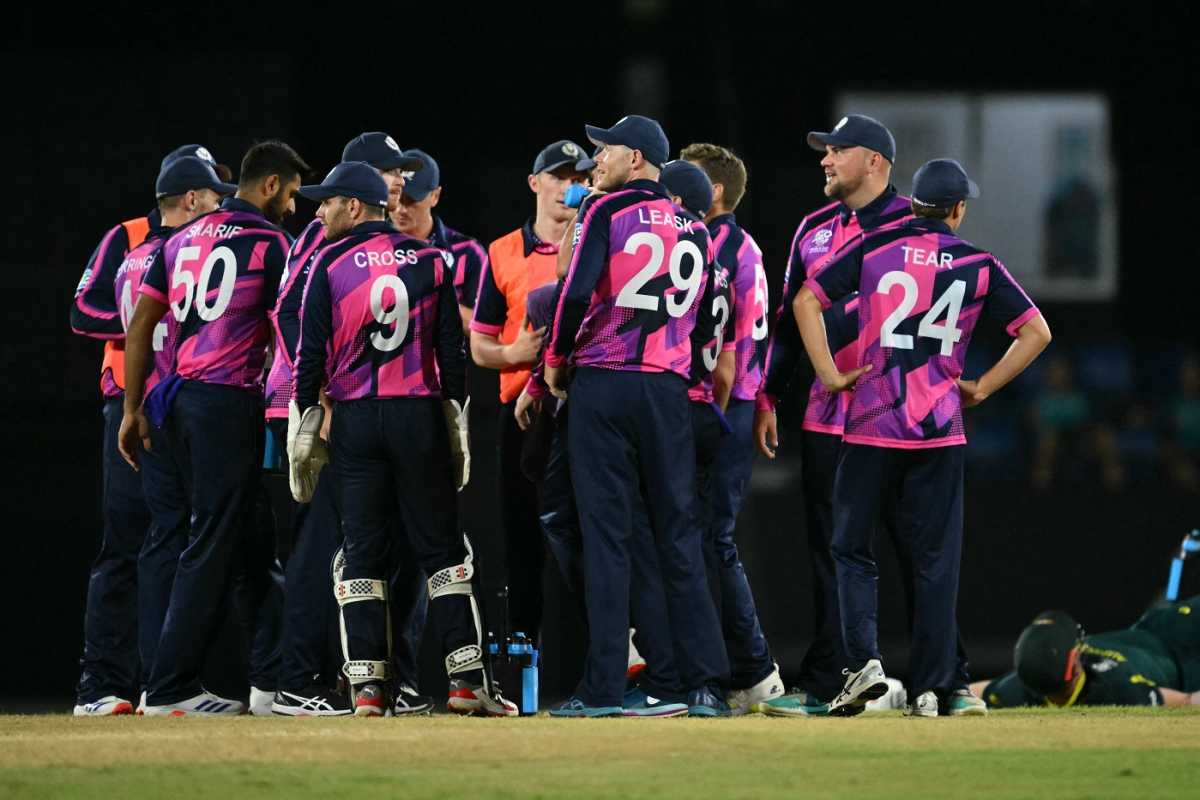 Scotland celebrate David Warner's early dismissal, Australia vs Scotland, T20 World Cup 2024, Gros Islet, June 15, 2024