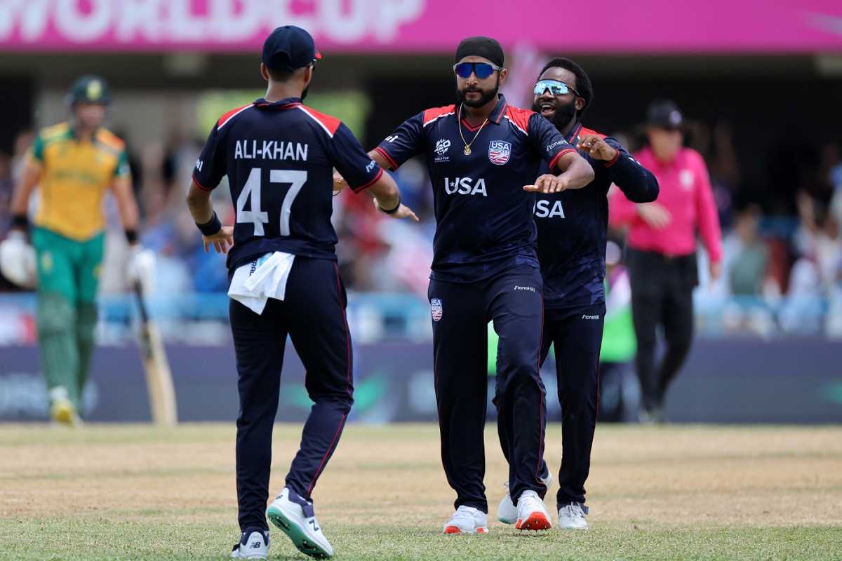 Harmeet Singh picked two wickets in two balls to bring USA back into the game, USA vs South Africa, T20 World Cup 2024, North Sound, June 19, 2024