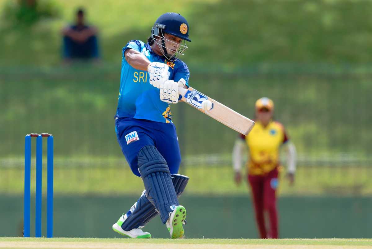 Chamari Athapaththu shapes up for a pull, Sri Lanka vs West Indies, 2nd women's T20I, Hambantota, June 26, 2024