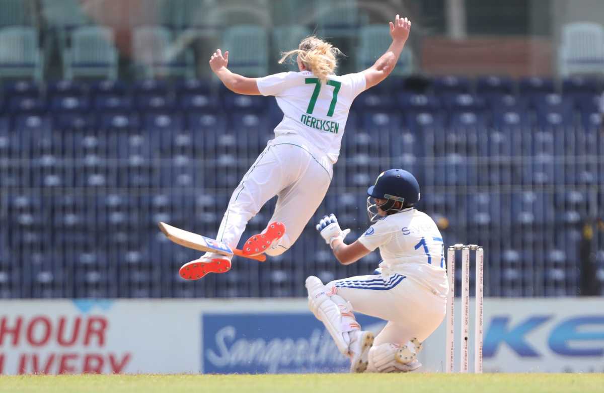 Annerie Dercksen and Shafali Verma were caught in a tangle, India vs South Africa, Only Women‍‍`s Test, 1st day, Chennai, June 28, 2024