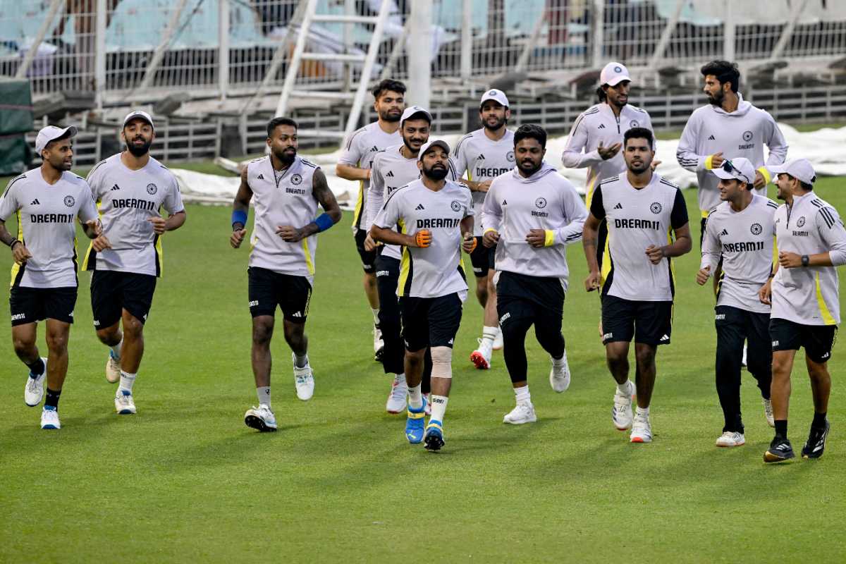 India trained at Eden Gardens, the returning Mohammed Shami with his knee strapped, Kolkata, January 19, 2025