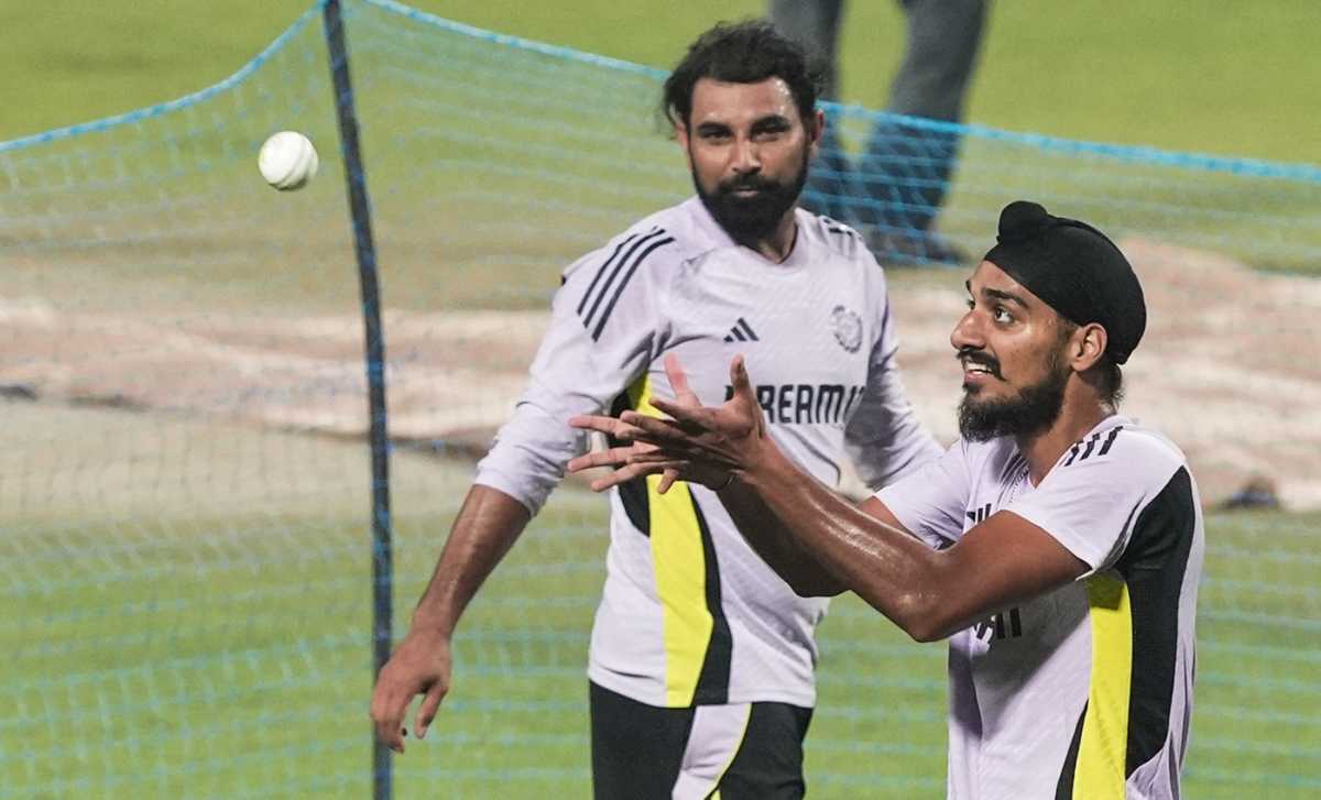 Arshdeep Singh and Mohammed Shami work together at the nets, Kolkata, January 21, 2025