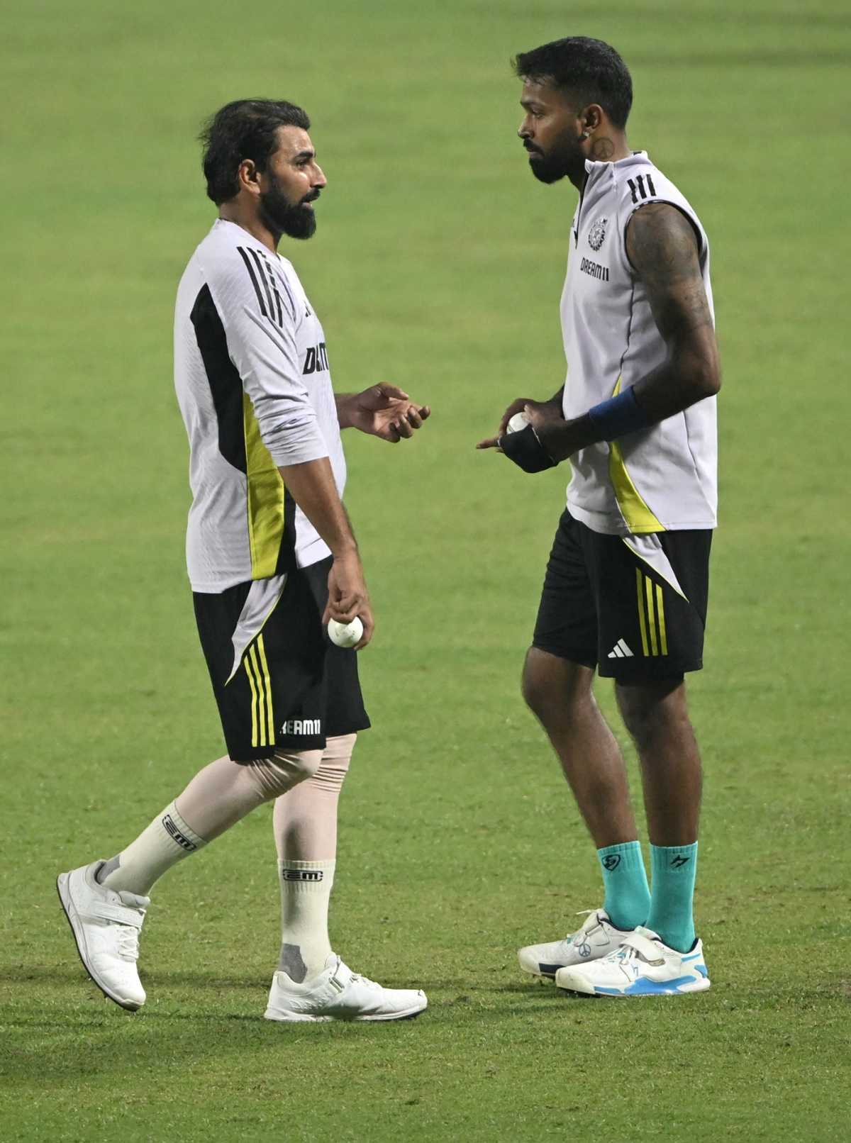 Mohammed Shami and Hardik Pandya in action at India's practice session, Kolkata, January 21, 2025
