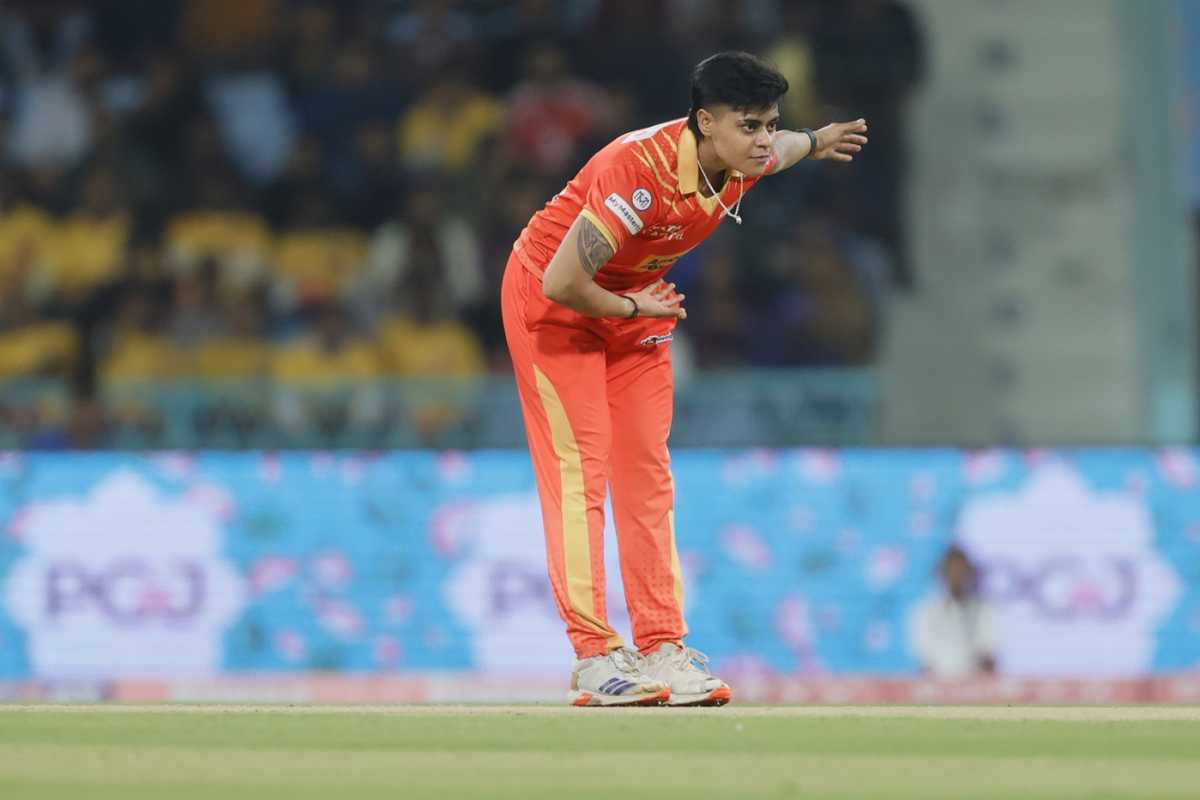 Kashvee Gautam celebrates an early wicket, UP Warriorz vs Gujarat Giants, WPL, Lucknow, March 3, 2025
