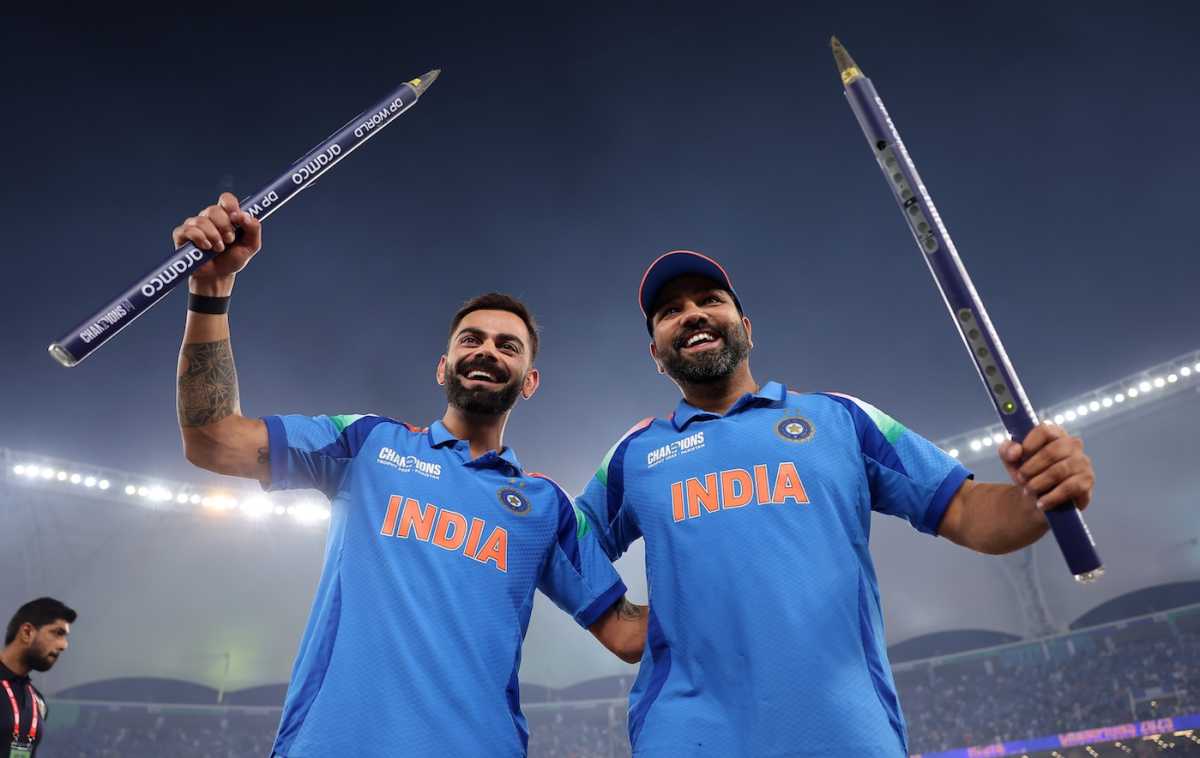 Virat Kohli and Rohit Sharma after the victory, India vs New Zealand, Champions Trophy final, Dubai, March 9, 2025