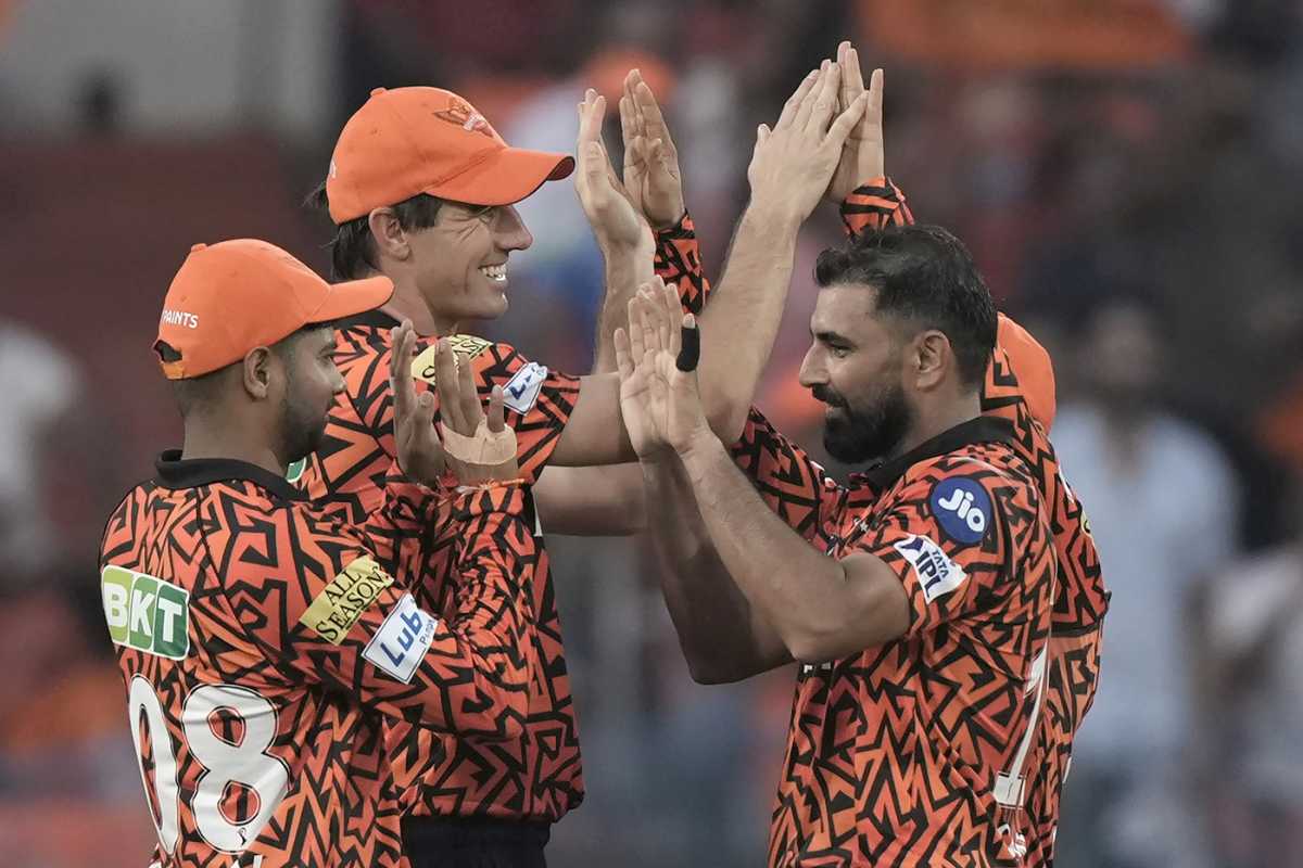Mohammed Shami celebrates after snagging Nitish Rana, Sunrisers Hyderabad vs Rajasthan Royals, IPL 2025, Hyderabad, March 23, 2025