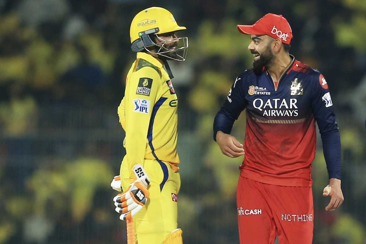 Ravindra Jadeja and Virat Kohli had some fun in the middle, Chennai Super Kings vs Royal Challengers Bengaluru, IPL 2025, Chennai, March 28, 2025