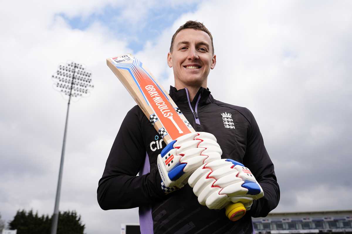 Harry Brook poses at his unveiling as England white-ball captain, Headingley, April 9, 2025