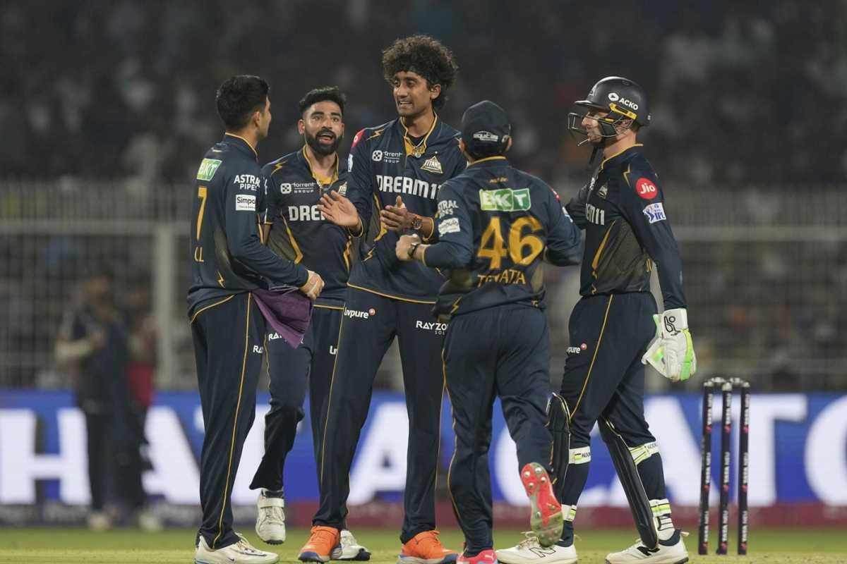 R Sai Kishore celebrates dismissing Venkatesh Iyer, Kolkata Knight Riders vs Gujarat Titans, IPL 2025, Kolkata, April 20, 2025