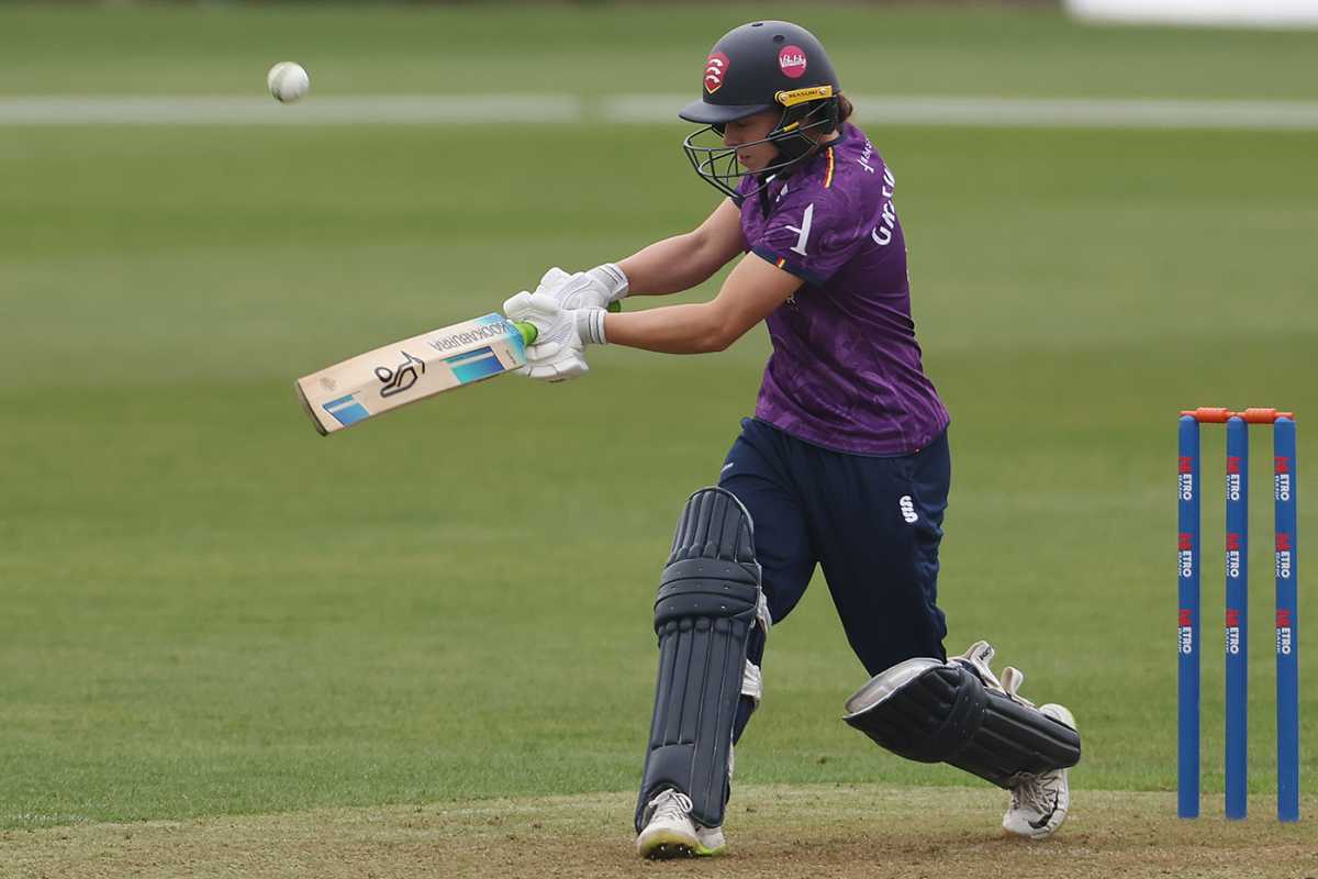 Jodi Grewcock swings into the leg side, Durham vs Essex, Women's One Day Cup, Chester-le-Street, 23 April 2025