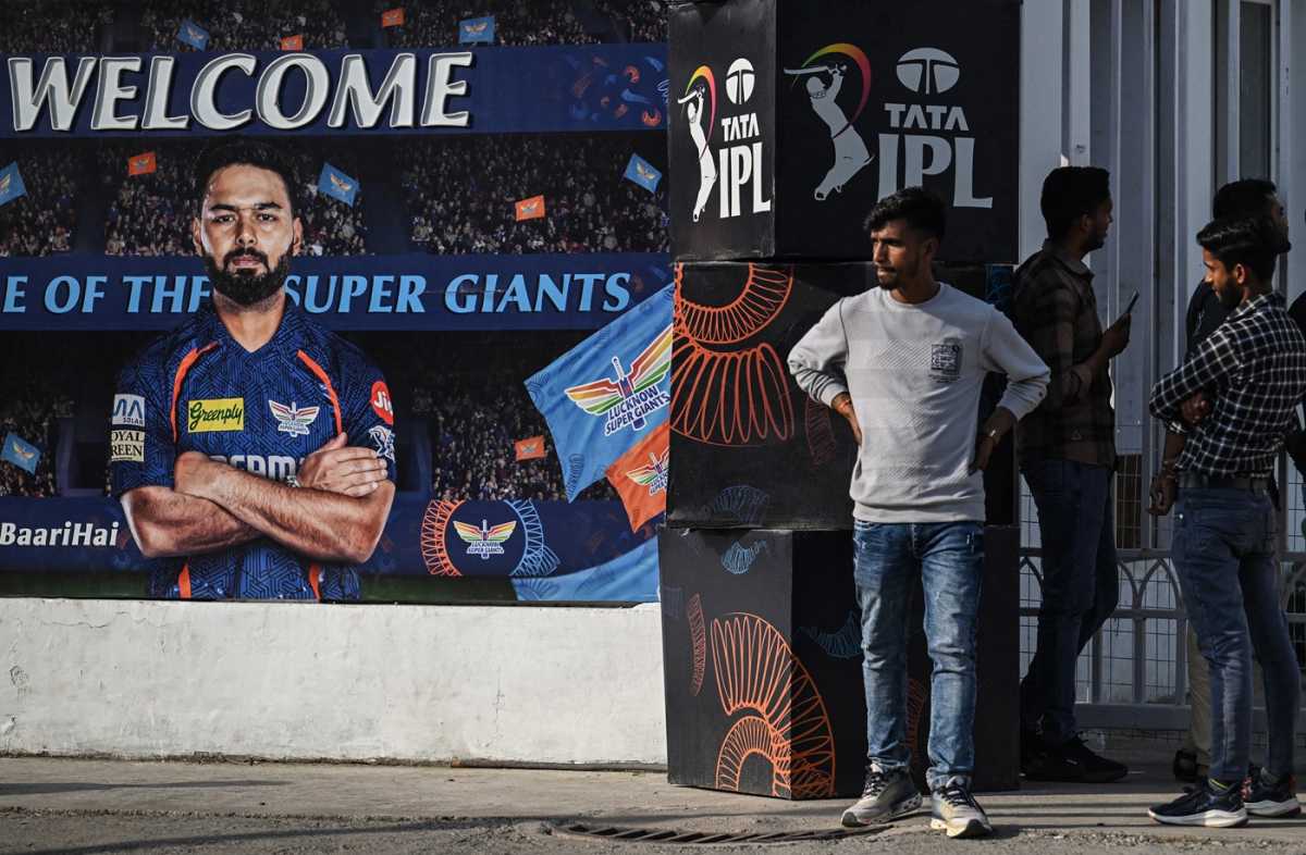 Fans stand outside the Ekana Stadium after the IPL was suspended for a week, Lucknow, May 9, 2025