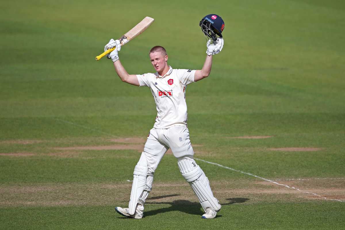 Charlie Allison celebrates his maiden first-class century, Surrey vs Essex, County Championship, Division One, Kia Oval, May 25, 2025