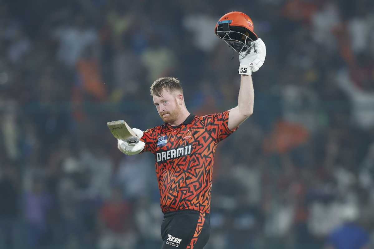 Heinrich Klaasen celebrates after hitting a 37-ball century, Kolkata Knight Riders vs Sunrisers Hyderabad, IPL 2025, Delhi, May 25, 2025