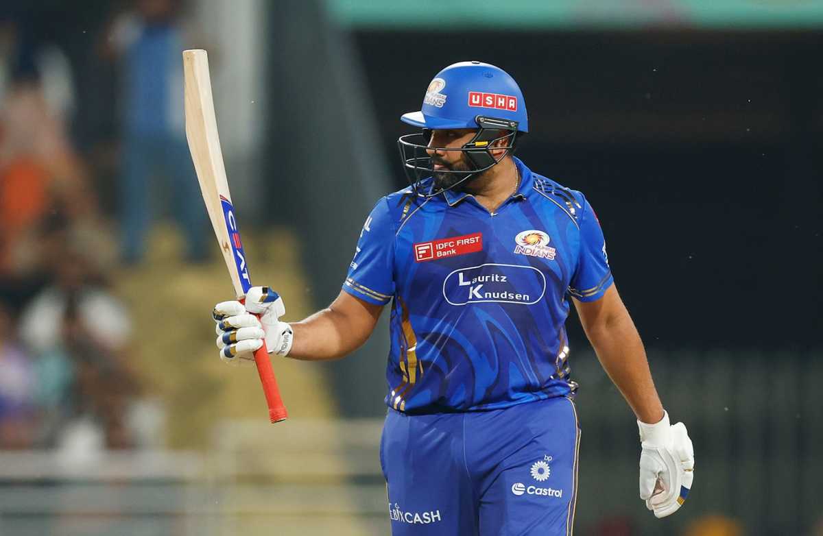 Rohit Sharma raises his bat after getting to a half-century, Gujarat Titans vs Mumbai Indians, IPL 2025, Eliminator, New Chandigarh, May 30, 2025