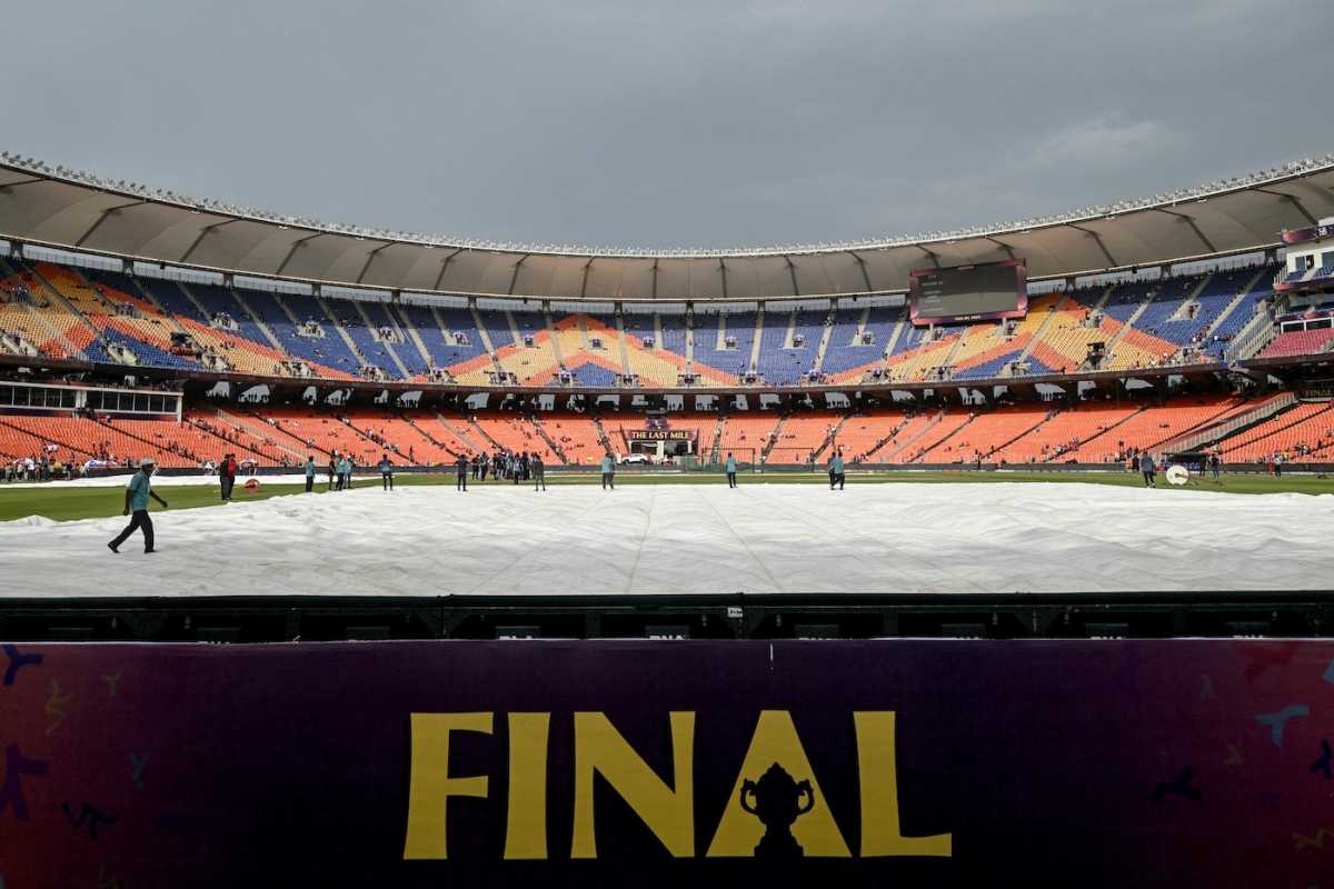 The covers were on under cloudy skies, Royal Challengers Bengaluru vs Punjab Kings, IPL, final, Ahmedabad, June 3, 2025