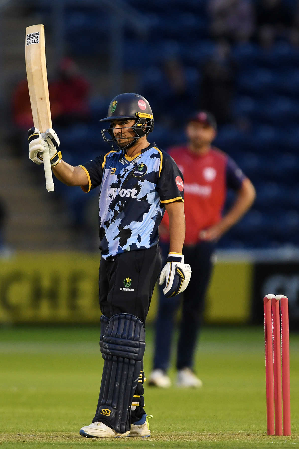 Kiran Carlson raises his bat on his way to 93, Glamorgan vs Essex, Men's T20 Blast, Cardiff, June 6, 2025
