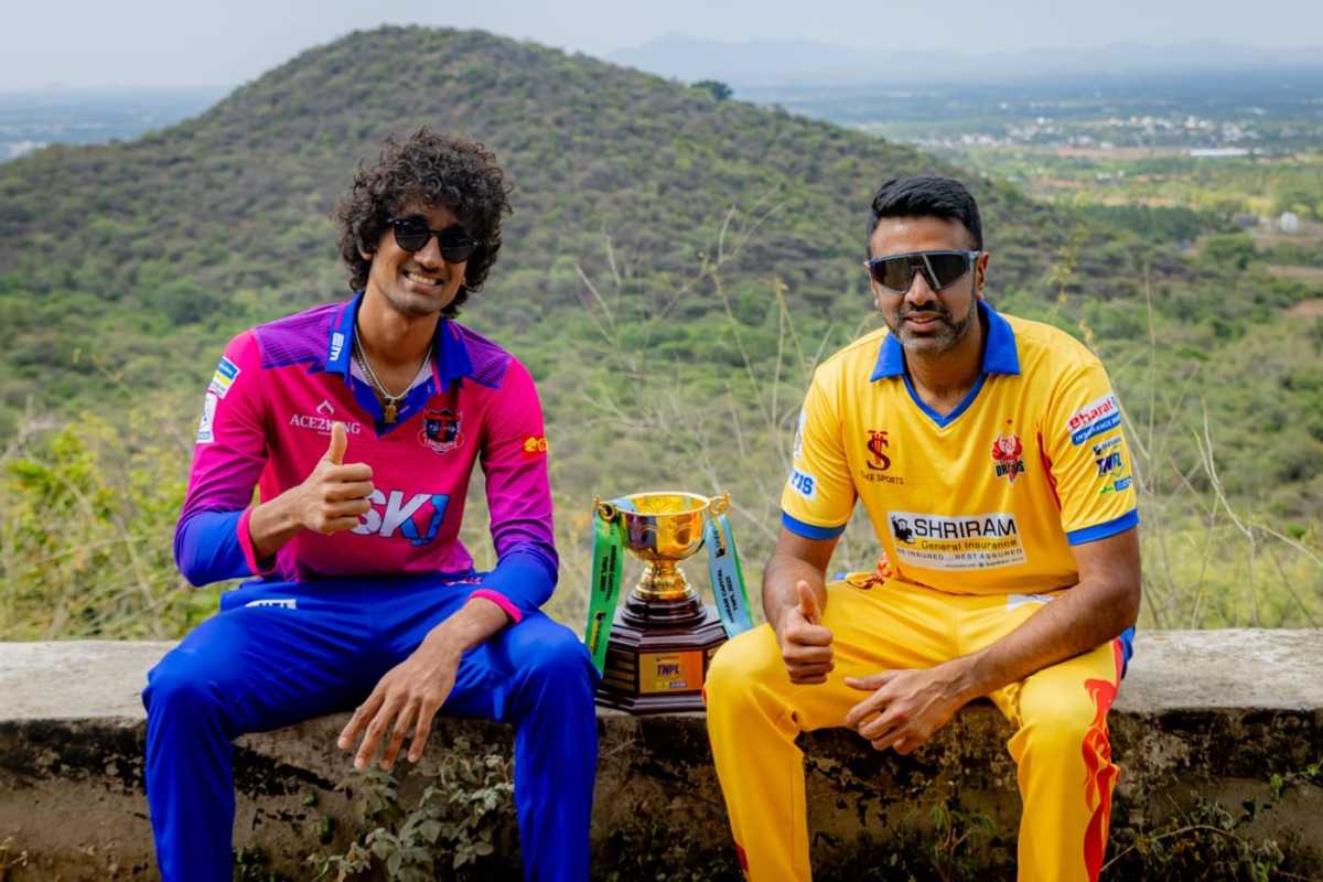 R Sai Kishore and R Ashwin were in a cheerful mood ahead of the TNPL final, Dindigul Dragons vs Idream Tiruppur Tamizhans, TNPL 2025, Dindigul, July 5, 2025
