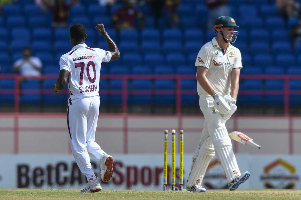 Cameron Green dropped his bat in frustration after being bowled by Shamar Joseph, West Indies vs Australia, 2nd Test, 3rd day, St George's, July 5, 2025