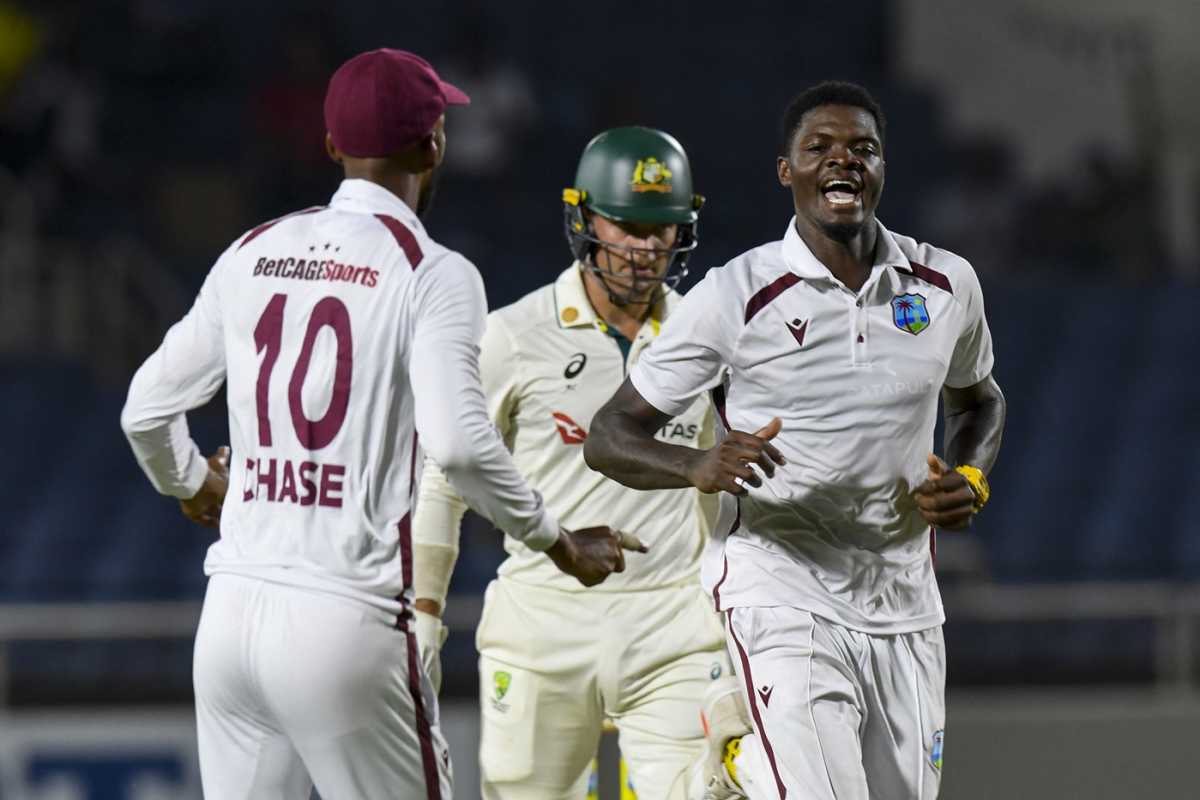 Alzarri Joseph rattled and then dismissed Alex Carey, West Indies vs Australia, 3rd Test, Kingston, Day 2, July 13, 2025