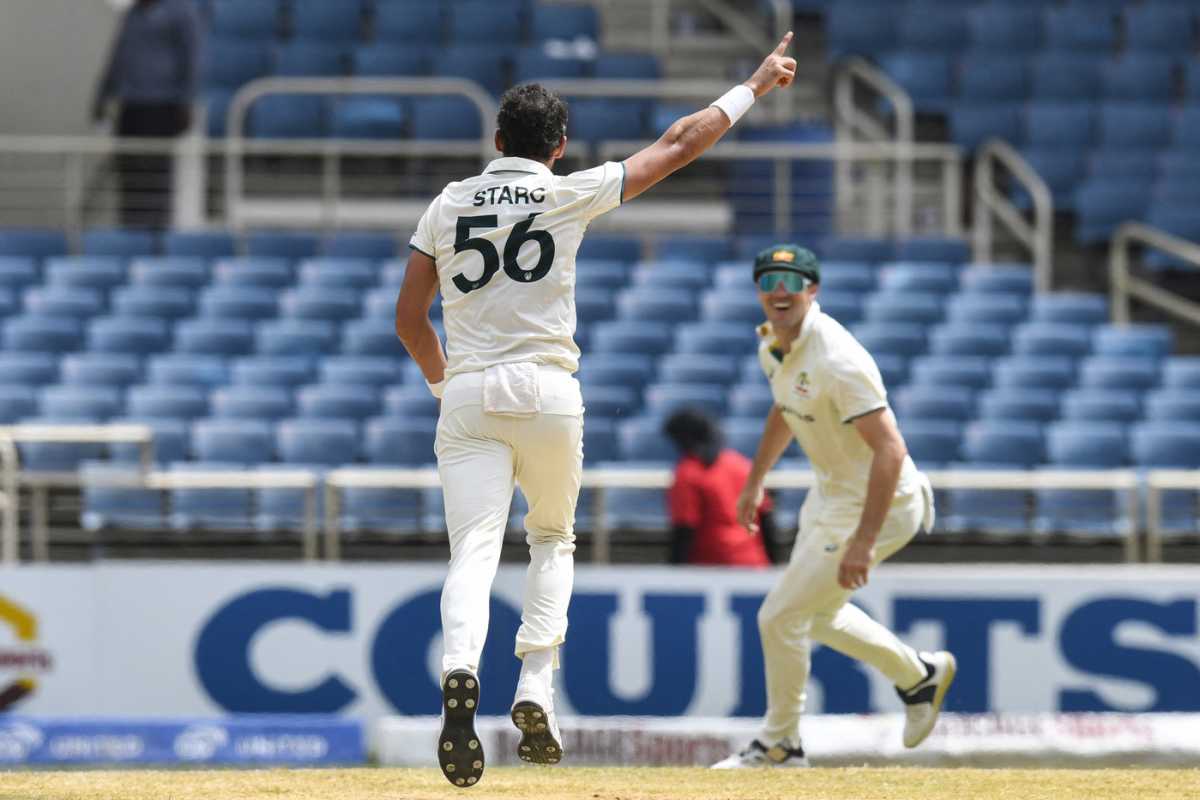 Mitchell Starc celebrates another wicket, West Indies vs Australia, 3rd Test, Kingston, Day 3, July 14, 2025