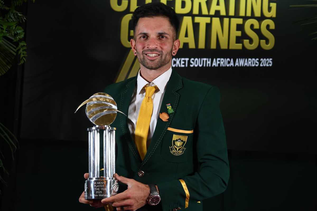 Keshav Maharaj was adjudged the men's Player of the Year at the CSA Awards, Johannesburg, July 31, 2025