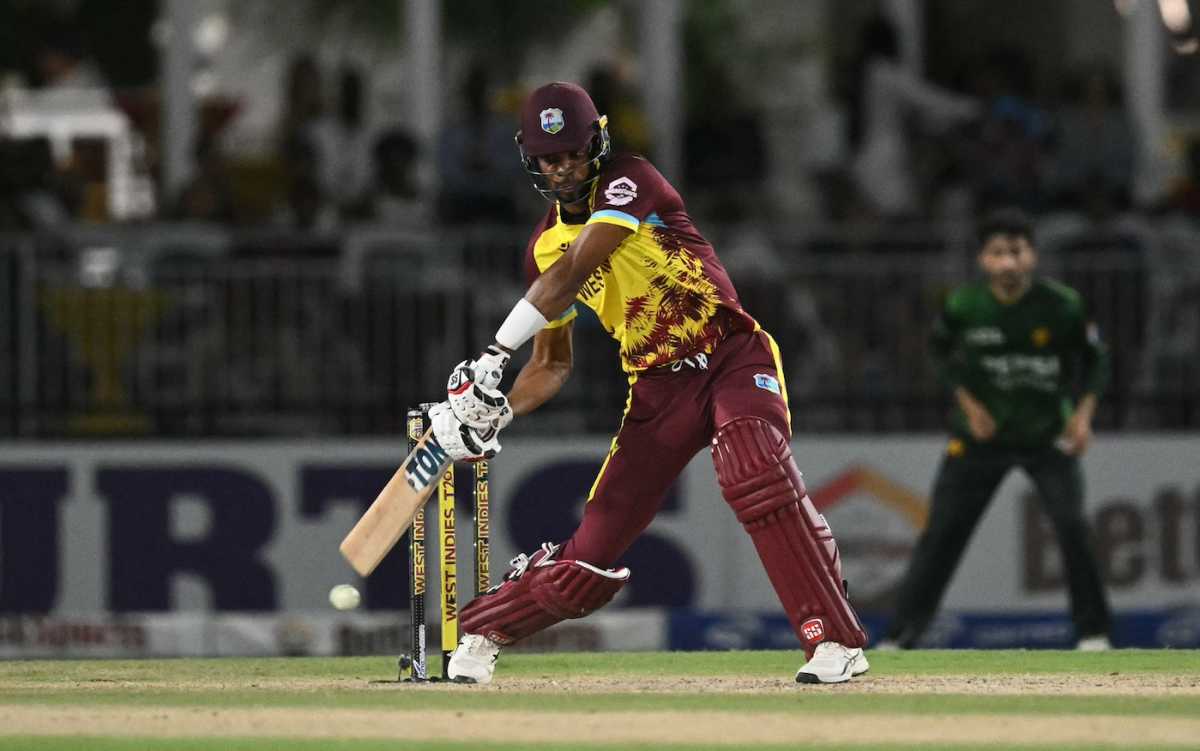 Roston Chase misses with a swing during his 12-ball 15, West Indies vs Pakistan, 3rd T20I, Lauderhill, August 3, 2025