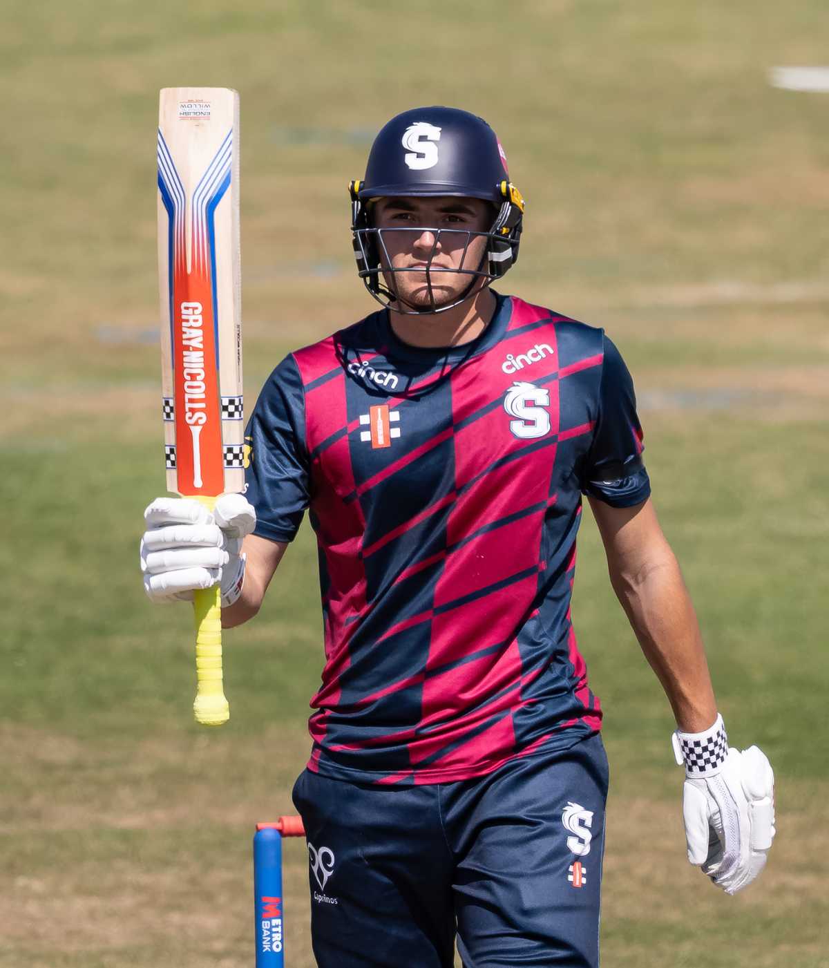 James Sales raises his bat, Northamptonshire vs Sussex, One-Day Cup, Wantage Road, August 17, 2025