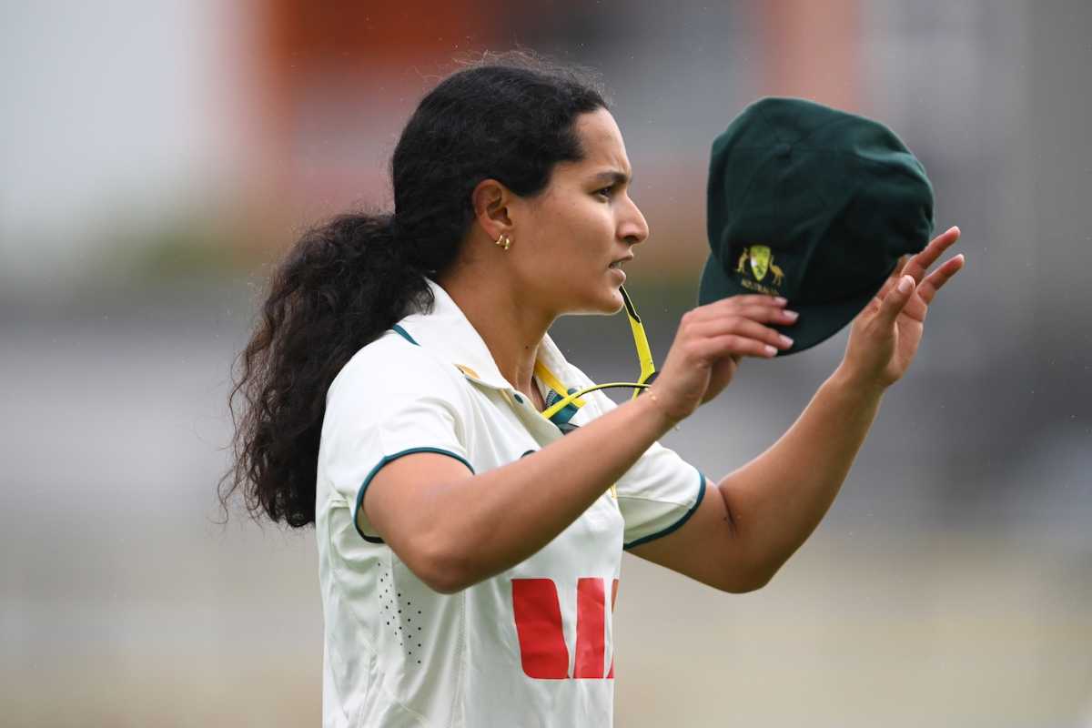 Sianna Ginger walks back after a spell, Australia A vs India A, Only unofficial Test, Brisbane, 1st day, August 21, 2025