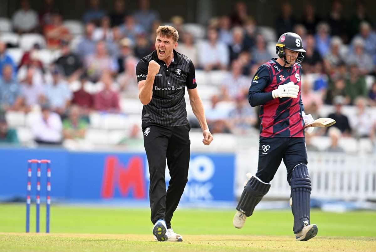 Kasey Aldridge celebrates a wicket, Metro Bank One Day Cup, Somerset vs Northamptonshire Steelbacks, Taunton, August 26, 2025