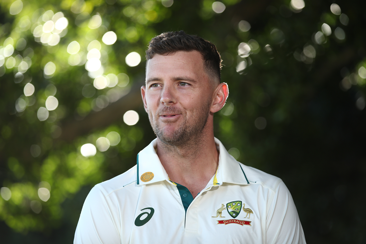 Josh Hazlewood speaks at a promotional event, Sydney, August 28, 2025