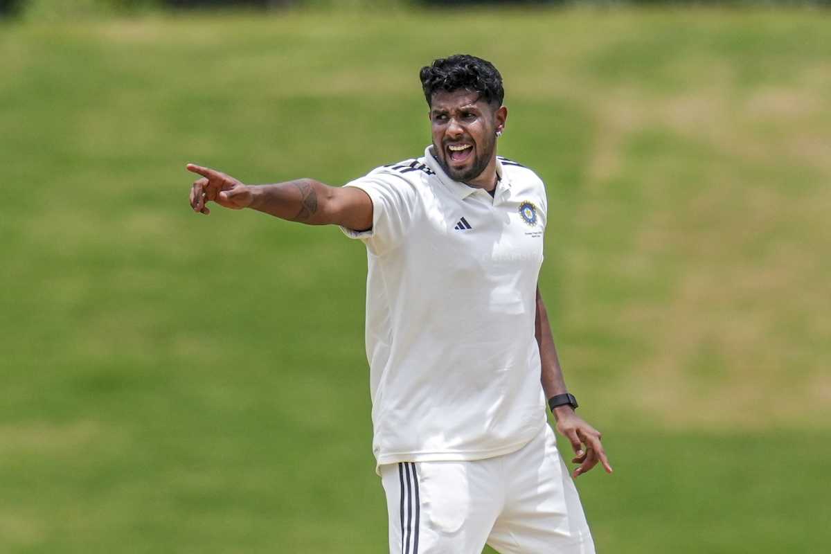 Harshit Rana belts out an appeal, North Zone vs East Zone, Duleep Trophy quarter-final, 2nd day, Bengaluru, August 29, 2025