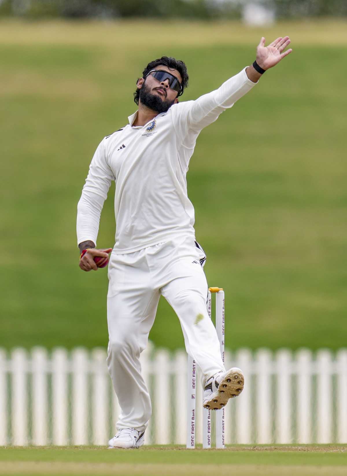 Riyan Parag has a bowl, East Zone vs North Zone, Duleep Trophy. quarter-final, Bengaluru, 3rd day, August 30, 2025