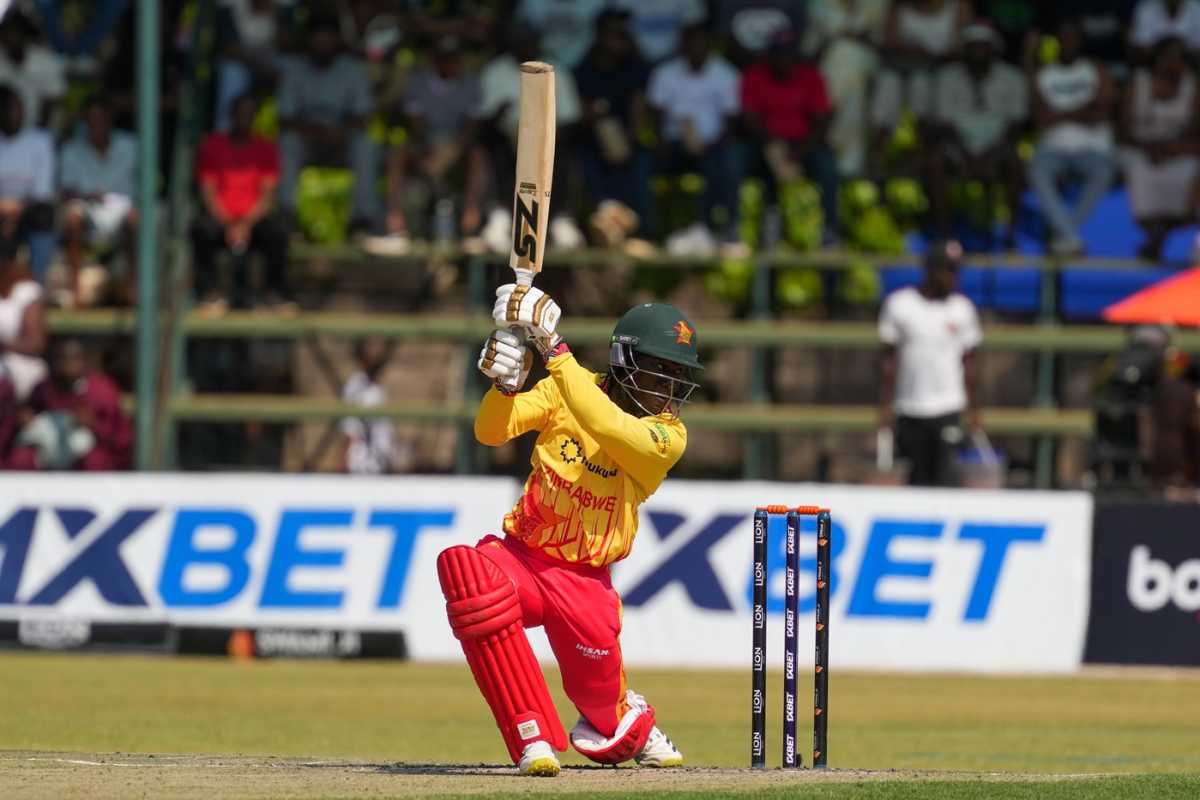 Tadiwanashe Marumani drives square through off, Zimbabwe vs Sri Lanka, 3rd T20I, Harare, September 9, 2025