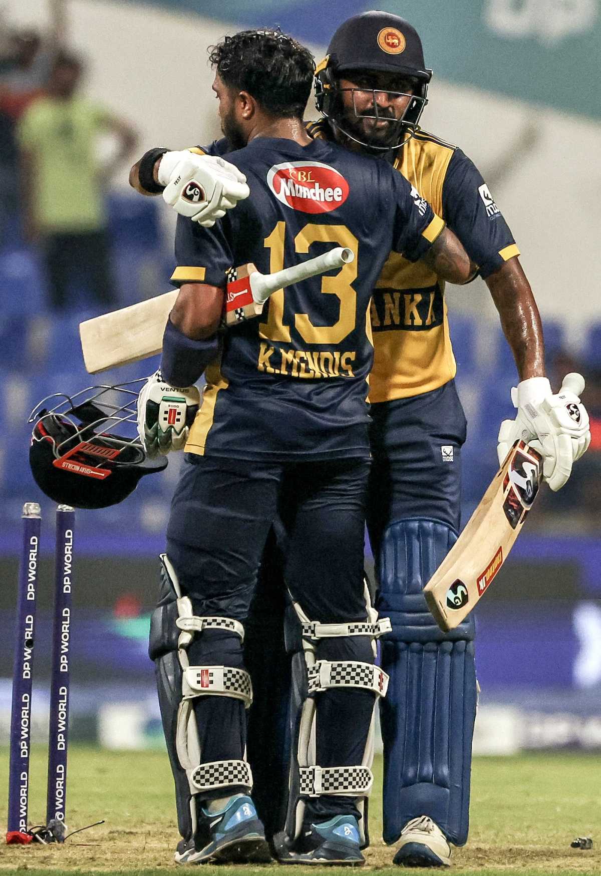 Job done, the Mendises - Kusal and Kamindu - celebrate, Afghanistan vs Sri Lanka, Asia Cup, Abu Dhabi, September 18, 2025