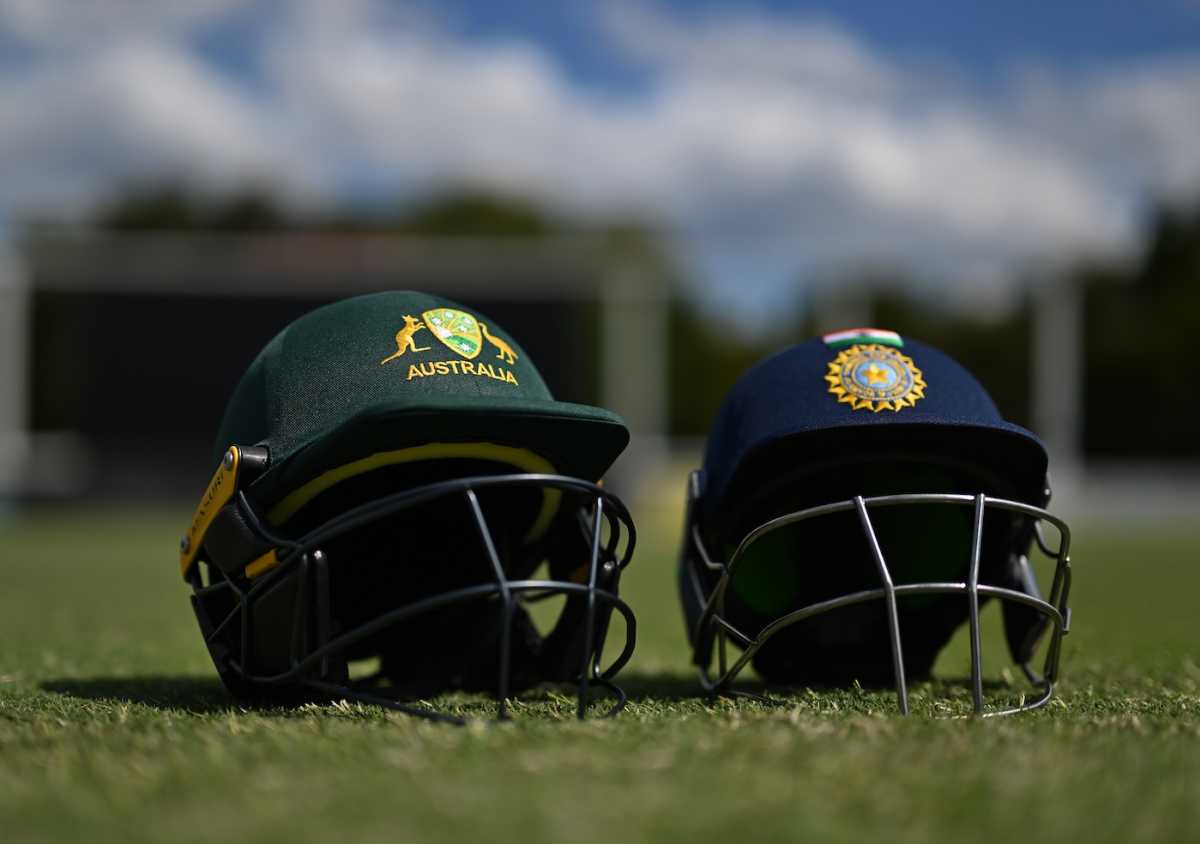 Helmets of the two teams on the field, Australia vs India, 1st Under-19 one-day match, Brisbane, September 21, 2025