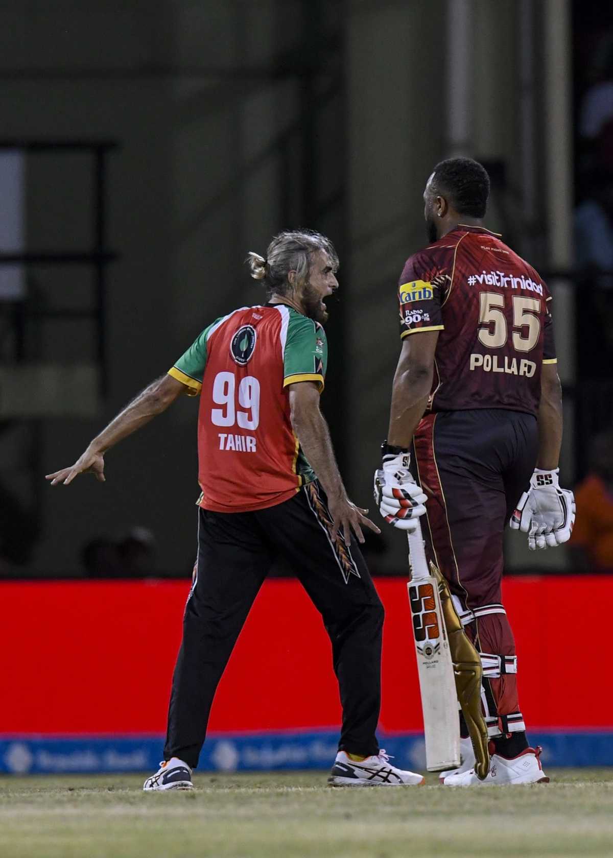 Imran Tahir lets it know after dismissing Kieron Pollard, Guyana Amazon Warriors vs Trinbago Knight Riders, CPL final, Providence, September 21, 2025