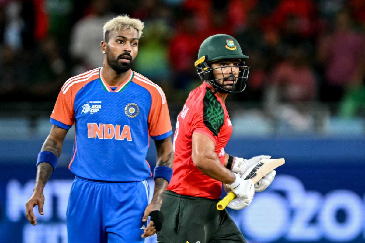 Saif Hassan hit two fours off Hardik Pandya in the powerplay, India vs Bangladesh, Super Fours, Asia Cup, Dubai, September 24, 2025