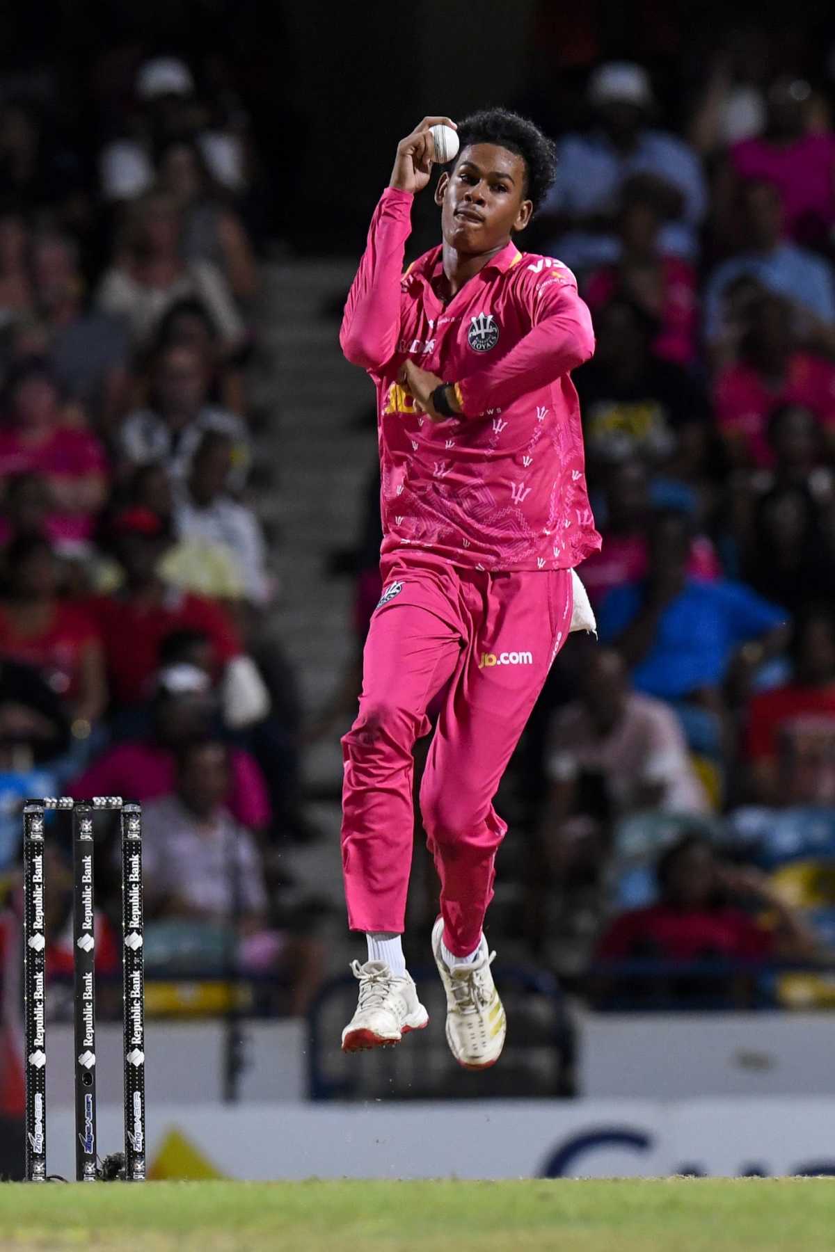 Zishan Motara bowls, Barbados Royals avd Trinbago Knight Riders, CPL 2025, Bridgetown, September 12, 2025