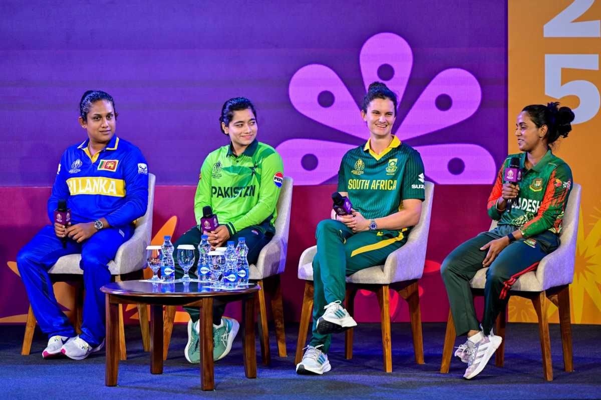 Captains Chamari Athapaththu, Fatima Sana, Laura Wolvaardt and Nigar Sultana at a press conference, Women's World Cup, Colombo, September 26, 2025 