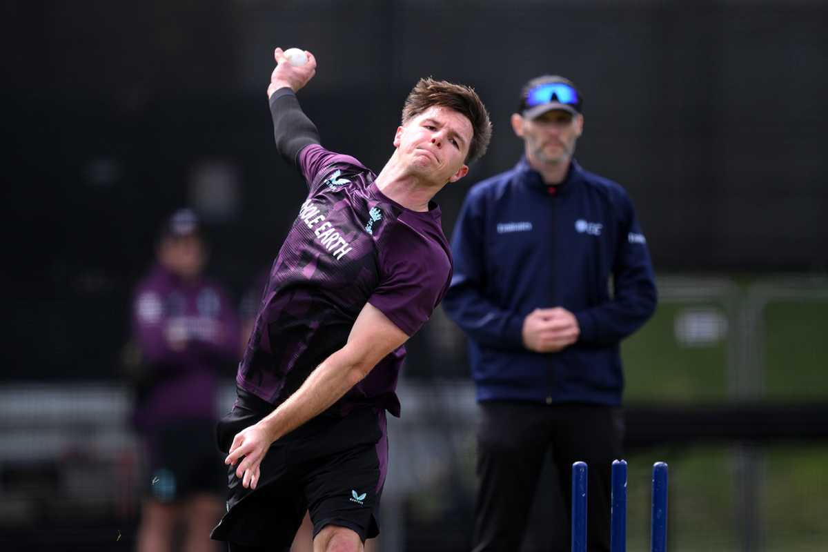 Sonny Baker bowls in the nets, Christchurch, October 17, 2025