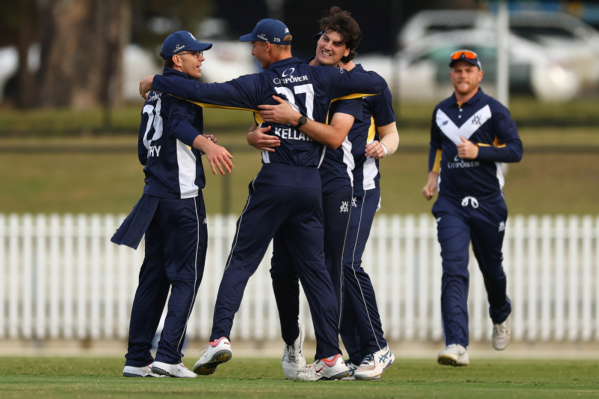 Victoria celebrate clinching a nail-biting victory, Victoria vs New South Wales, One-Day Cup, Junction Oval, October 20, 2025