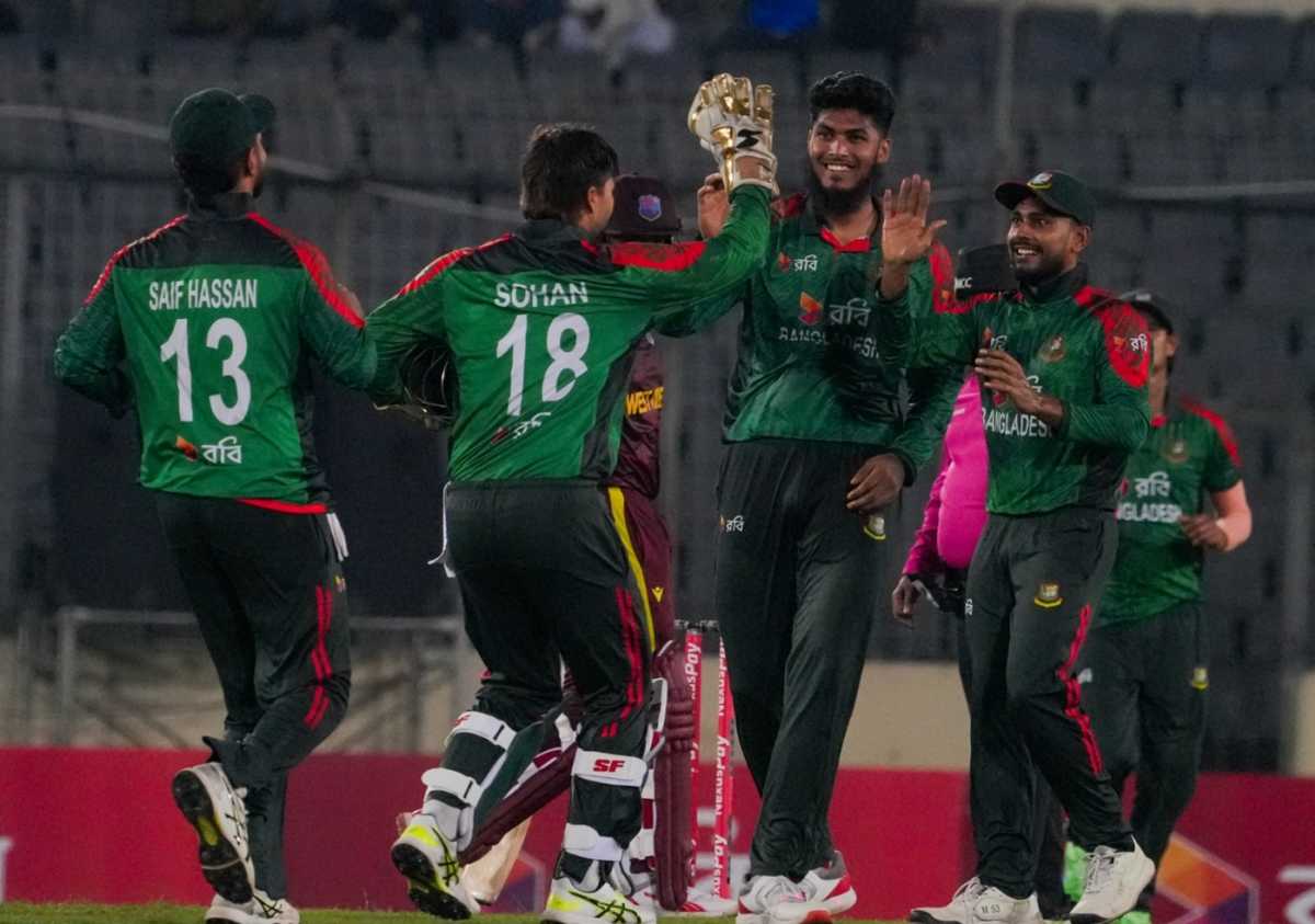 Rishad Hossain and Co celebrate, Bangladesh vs West Indies, 2nd ODI, Mirpur, October 21, 2025