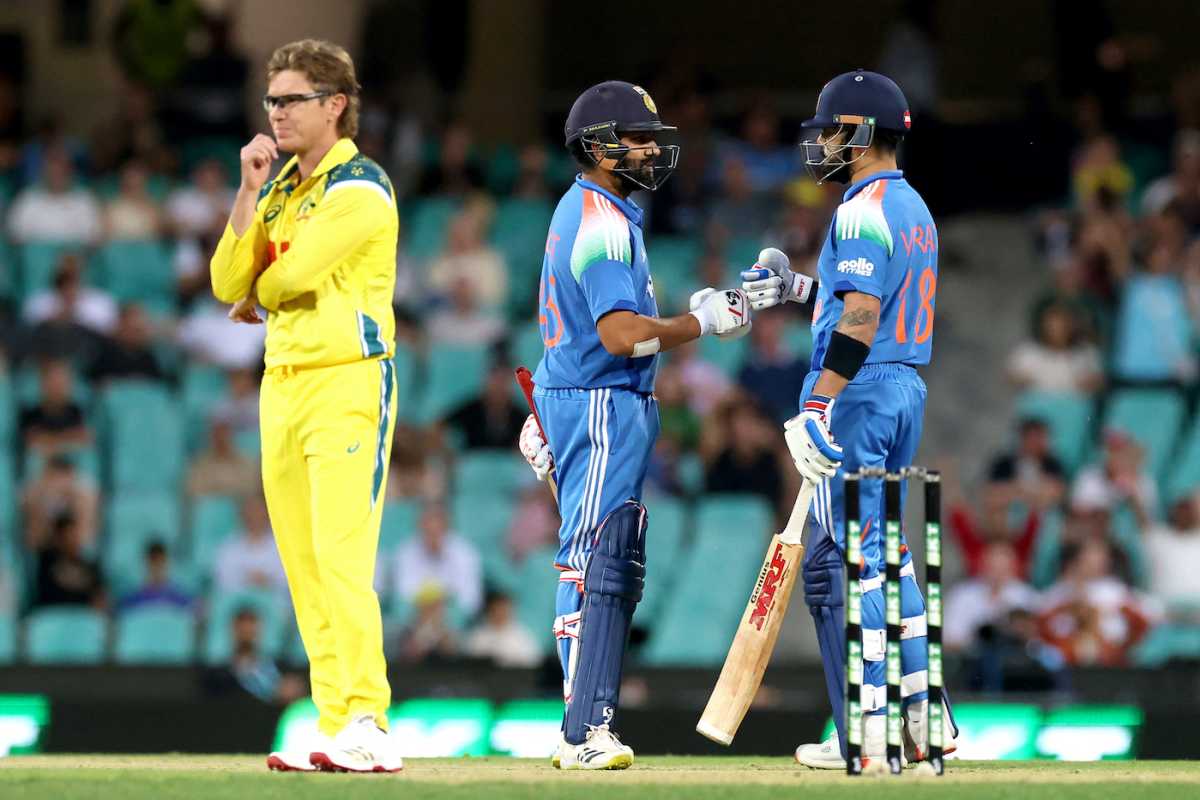 An in-flow Virat Kohli and Rohit Sharma leave Adam Zampa looking away pensively, Australia vs India, 3rd ODI, Sydney, October 25, 2025