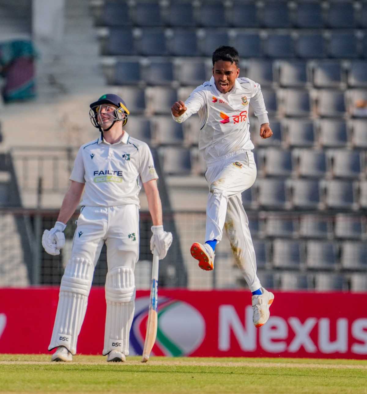 Hasan Murad celebrates his maiden Test wicket, Bangladesh vs Ireland, 1st Test, Sylhet, November 11, 2025